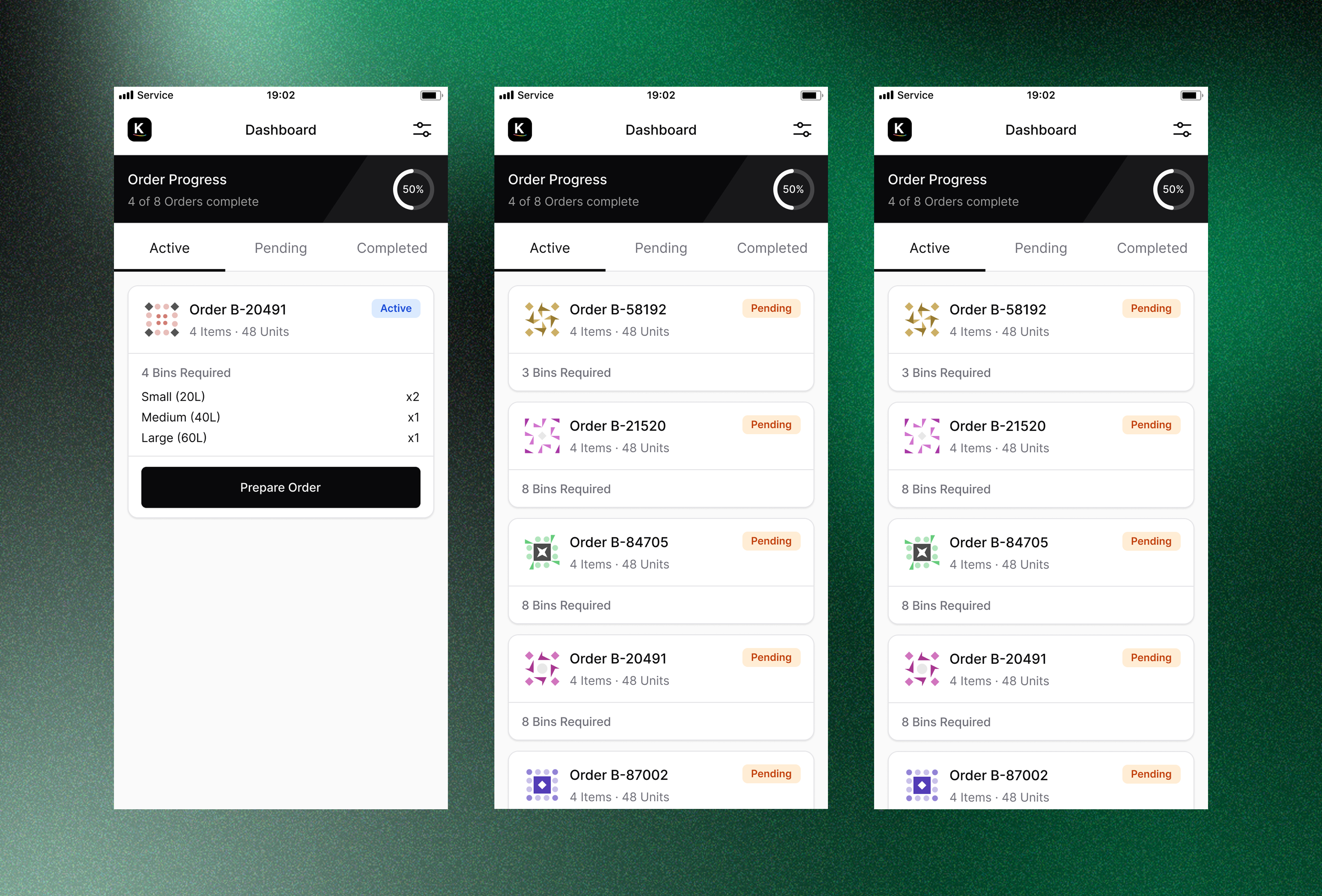 An order preparation app for warehouse teams: bins, batches and real-time progress